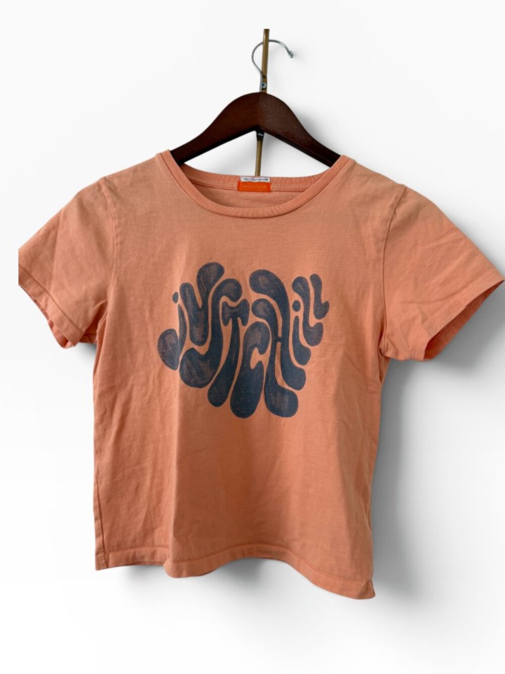 MOTHER The Cropped Itty Bitty Goodie Tee "Just Chill" T-Shirt – S- Orange/Violet